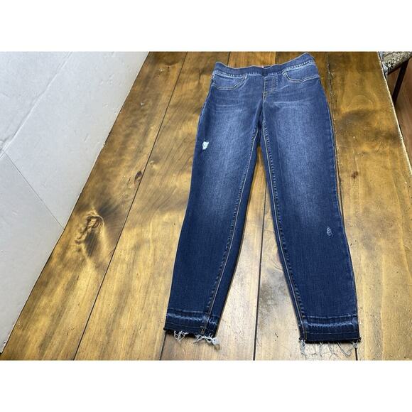 Spanx Distressed Ankle Skinny Jeggings Medium Wash Cotton Blend Small Raw Hem - Picture 1 of 8